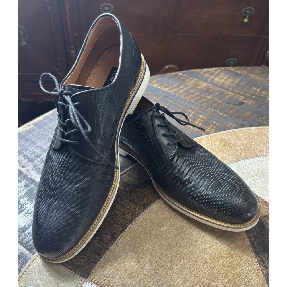 Steve Madden Bader Oxford Shoes Mens 10.5 Black Leather Lace Up Dress